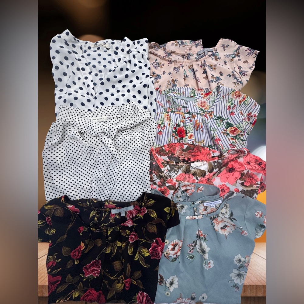 Lot of 6 medium Floral and Polka Dot Blouses